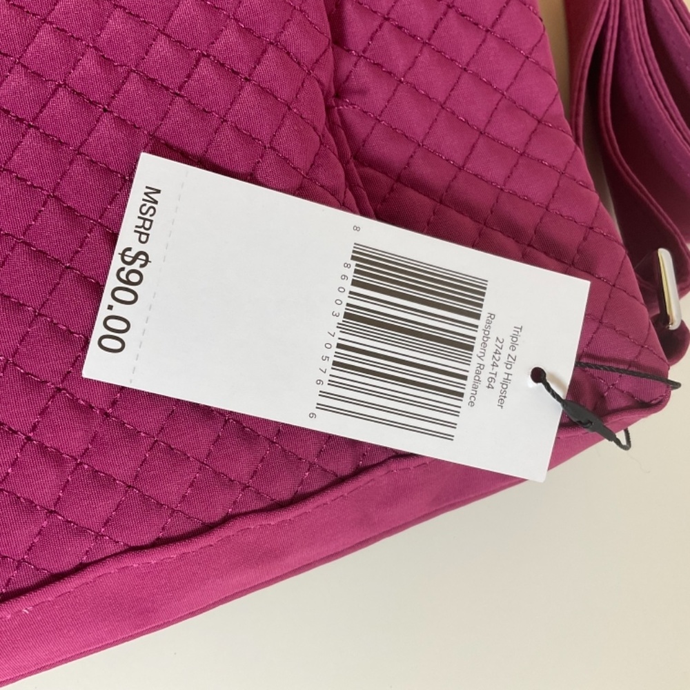 Vera Bradley Triple Zip Hipster Crossbody Purse Raspberry Radiance - Picture 7 of 8